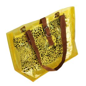 [Lucky Yellow] Leopard Double Handle Leatherette Satchel Bag Handbag Purse Casual Styling