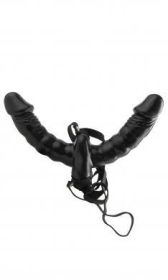 Vibrating Double Delight Strap On 6&quot;- Black