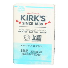 Kirk's Natural Soap Bar - Coco Castile - Fragrance Free - 3 Count - 4 oz