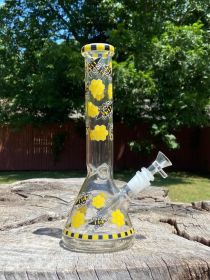 10.24" Yellow Honey Bee Glass Bong Water Pipe Smoking Hookah+5 FREE Screens