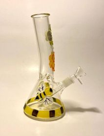 7.87" Glass Glow in Dark Honey Bee Bong Water Pipe Smoking Hookha+5 FREE Screens