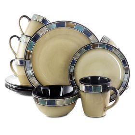 Gibson Elite Casa Azul 16 Piece Stoneware Dinnerware Set in Cream and Blue